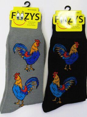2 Pairs Men's Foozys Rooster Novelty Crew Socks NEW